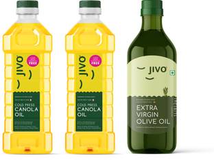 JIVO Canola 1+1L+Extra Virgin 1L (PACK OF 3L) Olive Oil Plastic Bottle