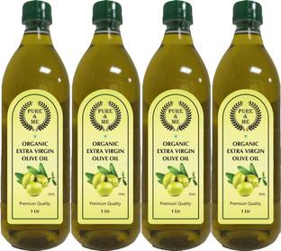 pure & me Organic Extra Virgin Olive Oil (( Imported Oil from Spain )) - 1 LTR Pack of 4 Olive Oil Plastic Bottle
