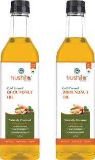 Trushita Cold Pressed Groundnut Oil-1 Litre(Pack of 2)G20 Peanut Oil,Kacchi Ghani Cooking Groundnut Oil PET Bottle