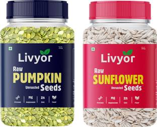 LIVYOR Raw Pumpkin Seeds & Sunflower Seeds Combo pack for eating (2 x 200g) Pumpkin Seeds, Sunflower Seeds