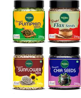 Waaho Seeds combo pack 4 Sunflower, Pumpkin, Flax, Chia (4x 250 g each) 1000 gram Mixed Seeds