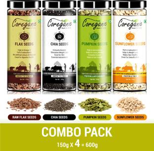 Coreganic Certified Raw Combo Seeds Value Pack (FLax Seed,Chia Seed,Pumpkin Seed & Sunflower Seed) Golden Flax Seeds, Chia Seeds, Sunflower Seeds, Pumpkin Seeds