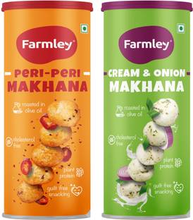 Farmley Peri Peri | Cream & Onion Makhana Roasted In Olive Oil (77g x 2 Each) Lotus Seeds(Makhana)