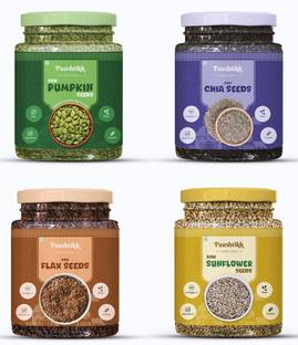 paushtikk Premium Seeds 800g, Combo Pack Of 4(Each 2000g) Pumpkin Seeds, Chia Seeds, Sunflower Seeds, Brown Flax Seeds