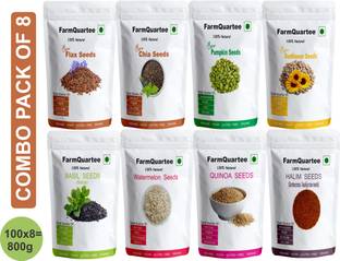 FarmQuartee Combo Pack Seeds (Flax,Chia,Pumpkin,Sunflower,Basil,Watermelon,Quinoa,Halim Brown Flax Seeds, Chia Seeds, Pumpkin Seeds, Sunflower Seeds, Basil Seeds, Watermelon Seeds, Quinoa Seeds, Garden Cress Seeds
