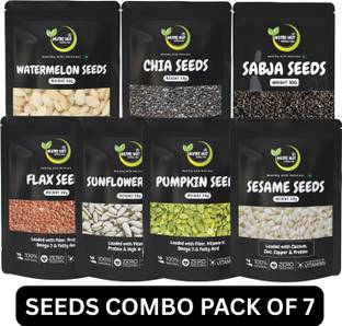 Nutri Hut Super Seeds Combo Pack of 7 | Eating for Healthy Diet, Immunity Booster Chia Seeds, Pumpkin Seeds, Sunflower Seeds, Watermelon Seeds, Sesame Seeds, Golden Flax Seeds, Basil Seeds