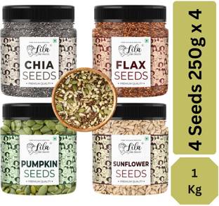 lila dry fruits Pumpkin Seeds, Sunflower Seeds, Chia seeds, Flax Seeds 250 gm each Jar Pumpkin Seeds, Sunflower Seeds, Chia Seeds, Brown Flax Seeds
