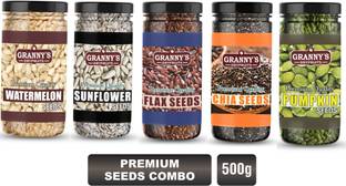 Grannys Dryfruits Edible Seeds Combo| Chia, Pumpkin, Sunflower, Flax, Watermelon Seeds-Weight Loss Mixed Seeds