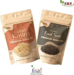 SKS BIOTECH Gond Katira & Basil Seeds Combo for Natural Cooling, Digestion & Summer Detox Basil Seeds