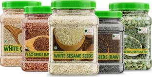 Bliss of Earth USDA Certified Combo Of Organic Sesame Seed(600gm), Chia Seed(600gm), Flax Seed(600gm), Pumpkin Seed(600gm) And Quinoa(700gm), (Pack Of 5) White Sesame Seeds, Chia Seeds, Brown Flax Seeds, Pumpkin Seeds, Quinoa Seeds