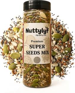 NUTTYLYF Raw Mix Seeds | Rich in Protein & Fiber | Ideal for Snacking & Weight Loss Chia Seeds, Pumpkin Seeds, Sunflower Seeds, Watermelon Seeds, Brown Flax Seeds