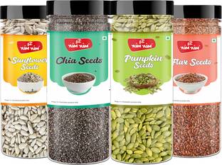 YUM YUM Healthy Roasted Seeds Combo Pack(Chia,Sunflower,Pumpkin and Flax) Chia Seeds, Sunflower Seeds, Pumpkin Seeds, Brown Flax Seeds