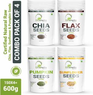 Bioherbs Certified Raw Healthy Seeds Combo Pack (Flax Seed,Chia Seed,Sunflower Seed,Pumpkin Seed) Brown Flax Seeds, Chia Seeds, Sunflower Seeds, Pumpkin Seeds