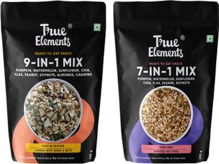 True Elements 9-in-1 Snack Mix 125gm+7-in-1 Super Seeds Mix 250g Mixed Seeds