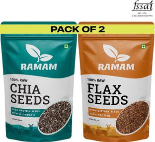 Ramam Chia & Flax Seeds Combo | High Dietary Fiber & Protein |Omega 3| Brown Flax Seeds, Chia Seeds