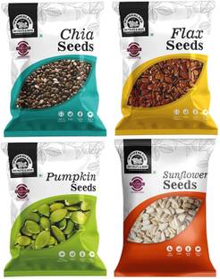 WONDERLAND Foods (Device) Raw Chia Seeds, Flax Seeds, Pumpkin Seeds and Sunflower Seeds 600g Combo Pack (Pack of 4) (150g Each) Brown Flax Seeds, Chia Seeds, Pumpkin Seeds, Sunflower Seeds