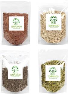 Temperado Raw Seeds Combo (Pumpkin,Sunflower,Flax,Chia Seeds)|seed mix|edible seeds 1kg ( pack of 4, 250 gm each) Chia Seeds, Brown Flax Seeds, Sunflower Seeds, Pumpkin Seeds