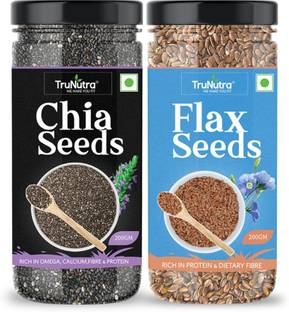 TruNutra Raw Chia Seeds, Flax Seeds Combo Loaded with Omega 3, Zinc, Fiber, Calcium, Protein for weight loss, Healthy Heart and Boost Immunity superfood seed for Eating Brown Chia Seeds, Brown Flax Seeds