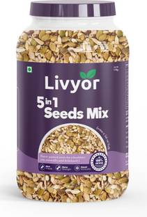 LIVYOR 5-in-1 Seeds Mix | Raw Seeds for Eating | Mix Seeds Combo | Protein & Fiber Chia Seeds, Brown Flax Seeds, Pumpkin Seeds, Sunflower Seeds, Watermelon Seeds