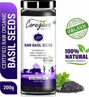 Coreganic Certified Raw Basil Seeds - Raw Super Food For Protein | Iron | Folic acid and Dietary Fibre |Calcium | Anti-Oxidants for Weight Loss Basil Seeds
