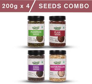 Naturoz Seeds Mix Combo for Eating, 800g (200g x 4) Pumpkin Seeds, Watermelon Seeds, Chia Seeds, Brown Flax Seeds