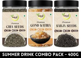 Nutri Hut Seeds Combo & Summer Drink | Digestion & Hydration | Gond Katira Chia Seeds, Basil Seeds
