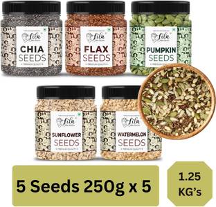 lila dry fruits 5 Superseed Combo 250gms each (1.25Kg total) | Mix Seeds for Eating | Superfood Brown Flax Seeds, Chia Seeds, Pumpkin Seeds, Sunflower Seeds, Watermelon Seeds