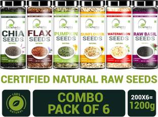 Bioherbs Certified Raw Combo Seeds Value Pack (FLax Seed,Chia Seed, Sunflower seed, Pumpkin Seed,Watermelon Seed & Basil Seed) Basil Seeds, Brown Flax Seeds, Chia Seeds, Pumpkin Seeds, Sunflower Seeds, Watermelon Seeds