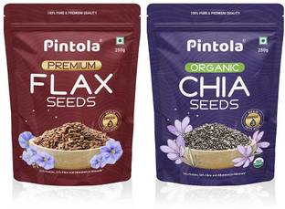 Pintola Combo of Flax Seeds & Chia Seeds 250g each, 100% Pure & Premium Quality Chia Seeds, Brown Flax Seeds
