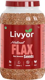LIVYOR Flax Seeds - Raw, Unroasted, Rich in Omega 3 and Iron Brown Flax Seeds