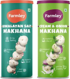 Farmley Himalayan Salt | Cream & Onion Makhana Roasted In Olive Oil (77g x 2 Each) Lotus Seeds(Makhana)