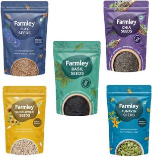 Farmley Chia 200g,Flax 200g,Pumpkin 200g,Sunflower 200g & Basil Seeds 300g Combo |Edible Basil Seeds, Chia Seeds, Pumpkin Seeds, Sunflower Seeds