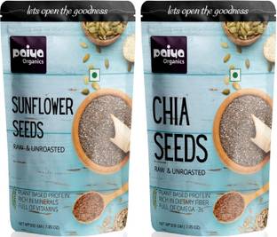 paiya organics Raw Chia Seeds+Sunflower Seeds for Eating & Weight Loss,Unroasted (200gm Each) Sunflower Seeds