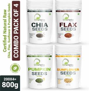 Bioherbs Certified Raw Healthy Seeds Combo Pack (Flax Seed,Chia Seed,Sunflower Seed,Pumpkin Seed) Brown Flax Seeds, Chia Seeds, Sunflower Seeds, Pumpkin Seeds