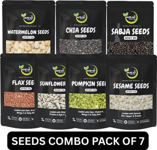 Nutri Hut Super Seeds Combo Pack of 7 | Eating for Healthy Diet, Immunity Booster Chia Seeds, Pumpkin Seeds, Sunflower Seeds, Watermelon Seeds, Sesame Seeds, Golden Flax Seeds, Basil Seeds