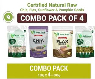 Nutri food Certified Organic Raw Combo Seeds Value Pack Pumpkin Seeds, Chia Seeds, Sunflower Seeds, Brown Flax Seeds