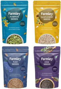 Farmley Premium Seeds 800g, Combo Pack Of 4(Each 200g) Chia Seeds, Brown Flax Seeds, Pumpkin Seeds, Sunflower Seeds