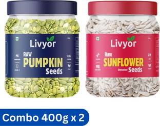 LIVYOR Raw Pumpkin Seeds & Sunflower Seeds Combo for eating (2 x 400g) Pumpkin Seeds, Sunflower Seeds
