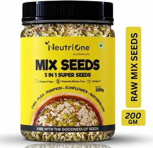NeutriOne Mix Seeds 5-in-1 Raw Super Seeds Mix for Weight Loss, Protein & Fibre & Omega-3 Sunflower Seeds, Pumpkin Seeds, Watermelon Seeds, Brown Flax Seeds, Chia Seeds