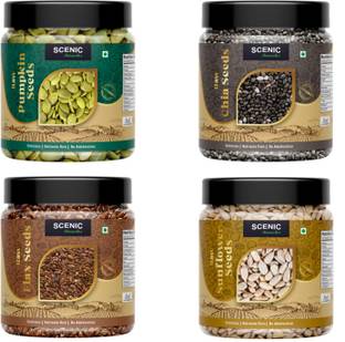 SCENIC Snacks Premium Seeds Combo Pack|Seeds for Eating|Edible Seeds Combo(200 gm Each) Chia Seeds, Brown Flax Seeds, Pumpkin Seeds, Sunflower Seeds