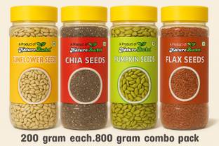 nature bucket Raw Chia, Flax, Pumpkin, Sunflower Combo Mix Seeds for eating Golden Flax Seeds, Sunflower Seeds, Grey Chia Seeds, Pumpkin Seeds