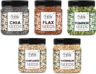 lila dry fruits 5 Superseed Combo 500gms each (2.5Kg total) | Mix Seeds for Eating | Superfood Brown Flax Seeds, Chia Seeds, Pumpkin Seeds, Sunflower Seeds, Watermelon Seeds