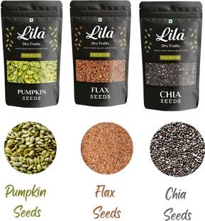lila dry fruits Premium Raw Pumpkin, Chia, Flax Seeds Combo | Super seeds 100gm Each Pumpkin Seeds, Brown Flax Seeds, Chia Seeds