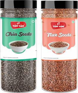 YUM YUM Raw CHIA SEEDS + Roasted Flax Seeds - Seeds for Weight Loss - Chia Seeds, Brown Flax Seeds
