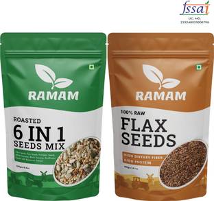 Ramam Roasted 6 in 1 Mix Seeds 250g and Raw Flax Seeds Combo 400g Mixed Seeds, Brown Flax Seeds