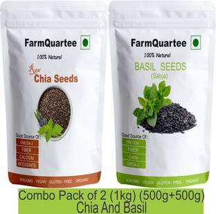 FarmQuartee Combo Pack of Chia Seed 500 gram and Basil Seed 500 gram Chia Seeds, Basil Seeds
