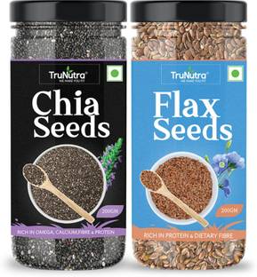 TruNutra Raw Chia Seeds, Flax Seeds Combo Loaded with Omega 3, Zinc, Fiber, Calcium, Protein for weight loss, Healthy Heart and Boost Immunity superfood seed for Eating Brown Chia Seeds, Brown Flax Seeds