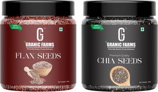 Granic Farms Premium Raw Chia Seeds+Flax Seeds Combo 250gm Each| Immunity Booster|Pack Of 2| Chia Seeds, Brown Flax Seeds