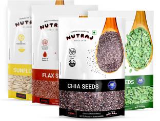 Nutraj Combo Pack (Pumpkin, Chia, Flax, Sunflower) Seeds Brown Flax Seeds, Chia Seeds, Pumpkin Seeds, Sunflower Seeds