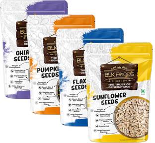 BLK FOODS Weight loss seeds Combo | Chia, Pumpkin, Sunflower, Flax 250gm each | Omega 3 Black Chia Seeds, Brown Flax Seeds, Pumpkin Seeds, Sunflower Seeds